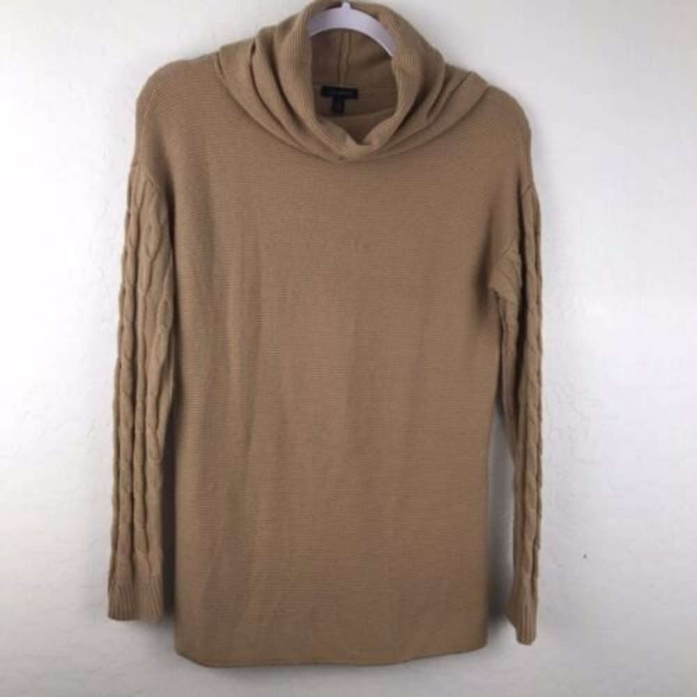 Talbots Women's Brown Turtleneck Lambswool sweater Cable Knit Sleeve